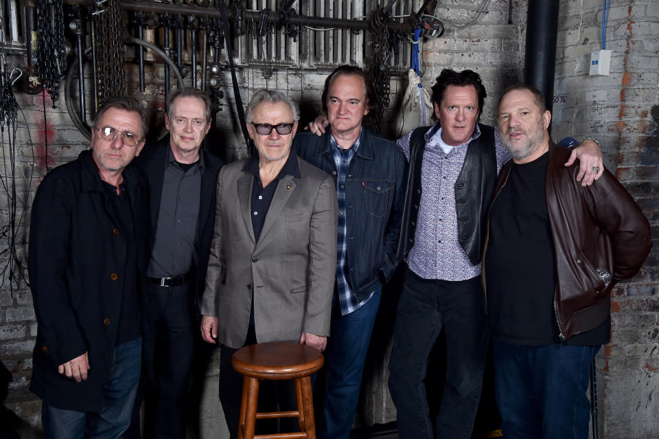 Actors Tim Roth, Steve Buscemi, Harvey Keitel, Quentin Tarantino, Michael Madsen and producer Harvey Weinstein pose&nbsp;during 2017 Tribeca Film Festival on April 28, 2017. (Photo: Theo Wargo via Getty Images)