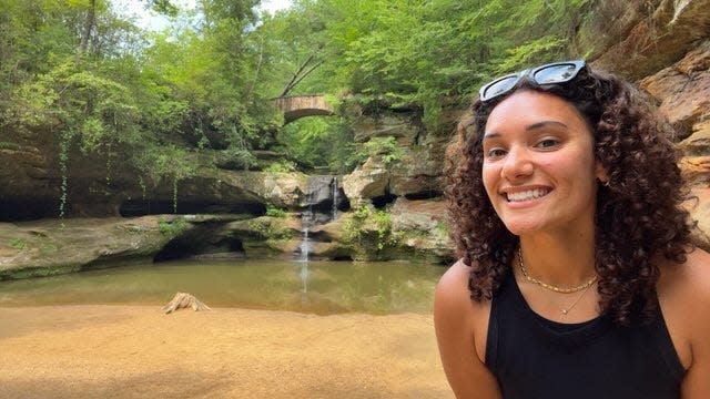 A picture taken at the Old Man's Cave selfie station at Hocking Hills State Park.