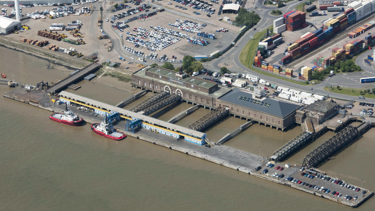 Tilbury Riverside Station and floating landing stage, now the London International Cruise Terminal, Essex, 2018. Completed in 1924 the SS Empire Windrush docked here in 1948, since 1995 it has been open for leisure cruise use. Artist Historic England. (Photo by Historic England Archive/Heritage Images via Getty Images)