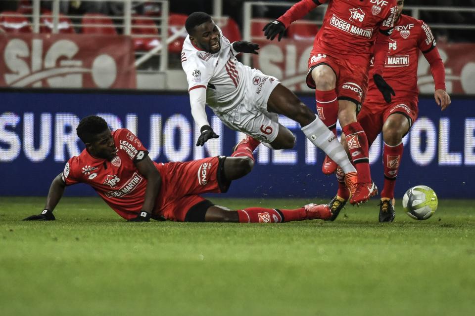 Djilobodji (in red) spent last season on loan at Ligue 1 club Dijon