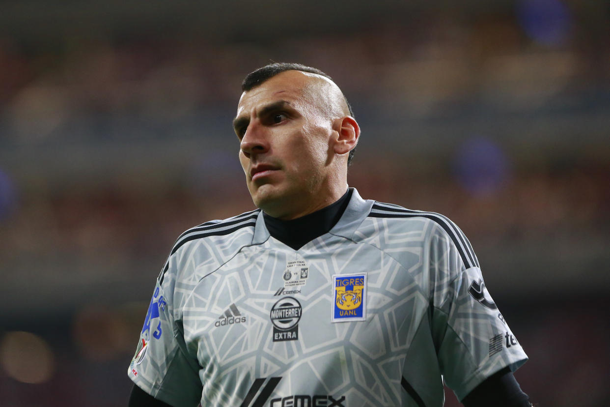 Nahuel Guzmán en la Final de Vuelta del Clausura 2023 entre Tigres y Chivas. (Alfredo Moya/Jam Media/Getty Images)