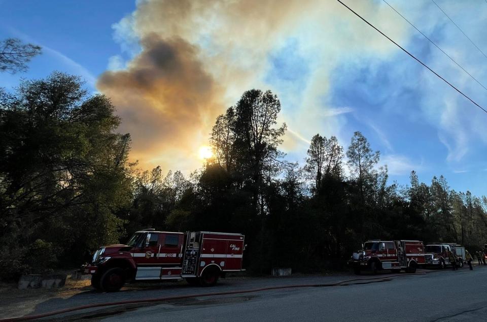 A 5-acre grass and brush fire broke out south of Redding off Highway 273 near Canyon Road on Thursday, Oct. 6, 2022.