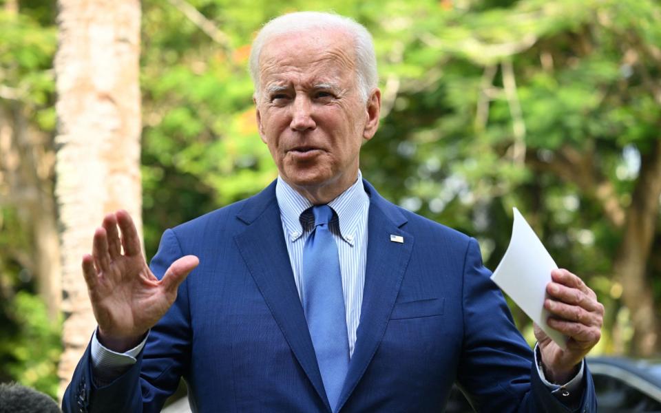 US President Joe Biden speaks about the situation in Poland following a meeting with G7 and European leaders - AFP