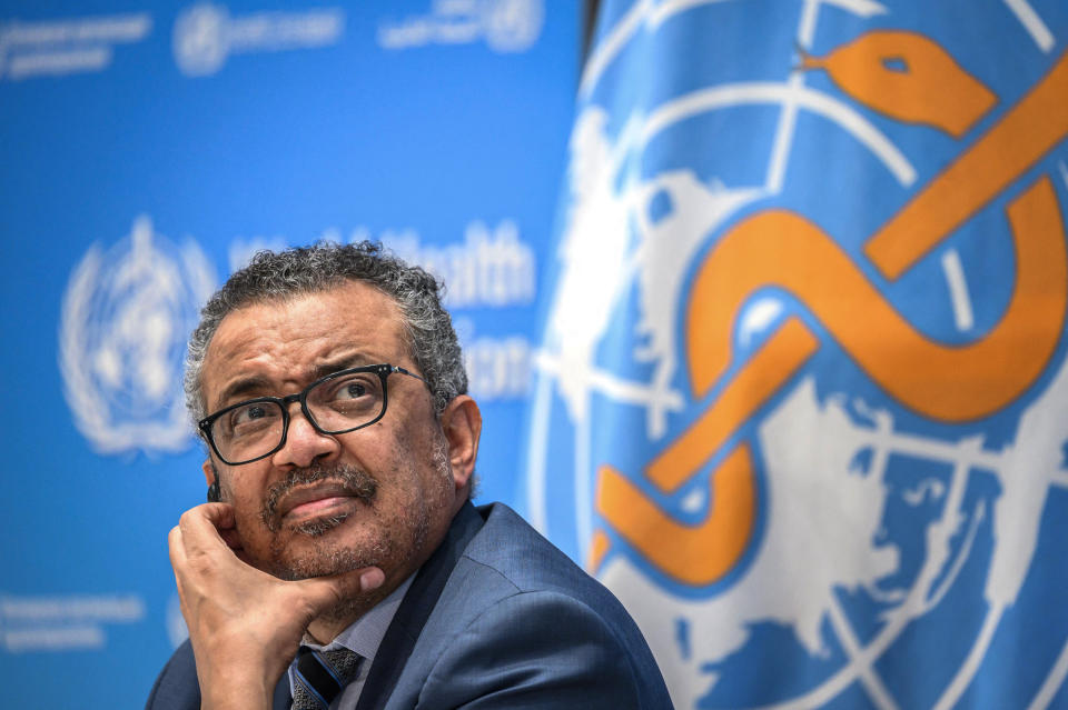 Image: World Health Organization (WHO) Director-General Tedros Adhanom Ghebreyesus at a press conference at the WHO headquarters in December, 2021  in Geneva. (Fabrice Coffrini / AFP via Getty Images file)