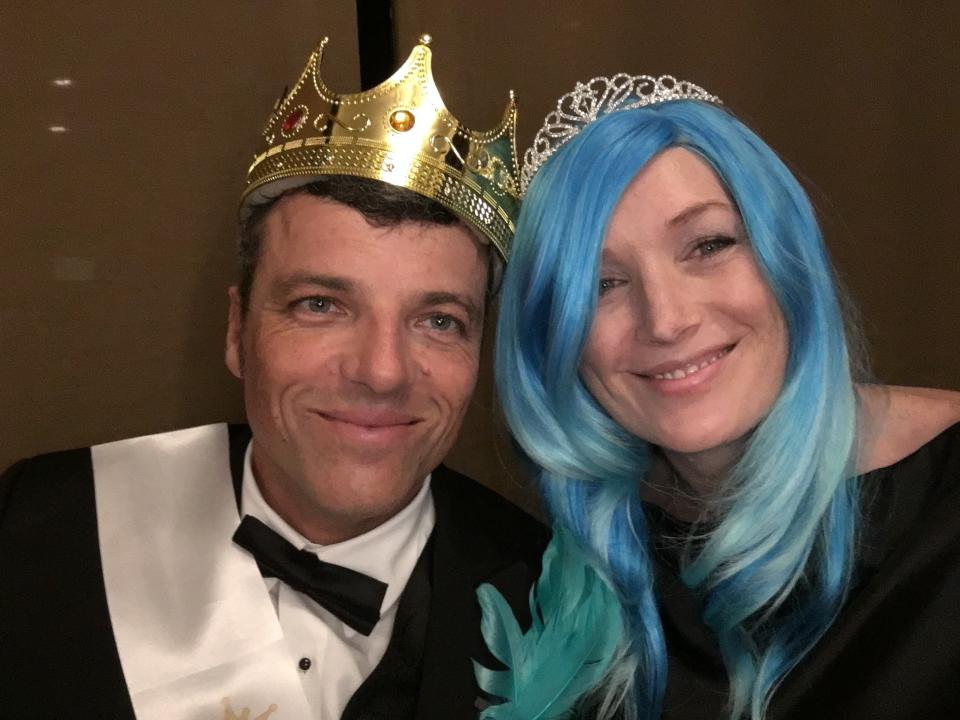 I seized the moment and wore a fabulous wig to my husband’s prom-themed holiday party. We were named king and queen!