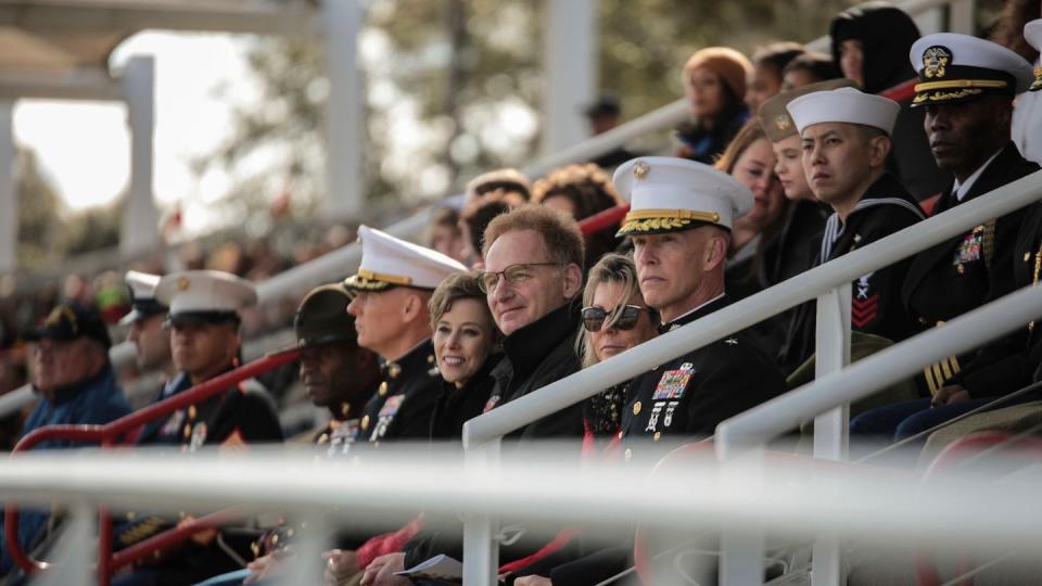 Then-Acting Navy Secretary Thomas Modly takes in a graduation at Marine Corps Recruit Depot Parris Island, South Carolina, in March 2020. (Navy)