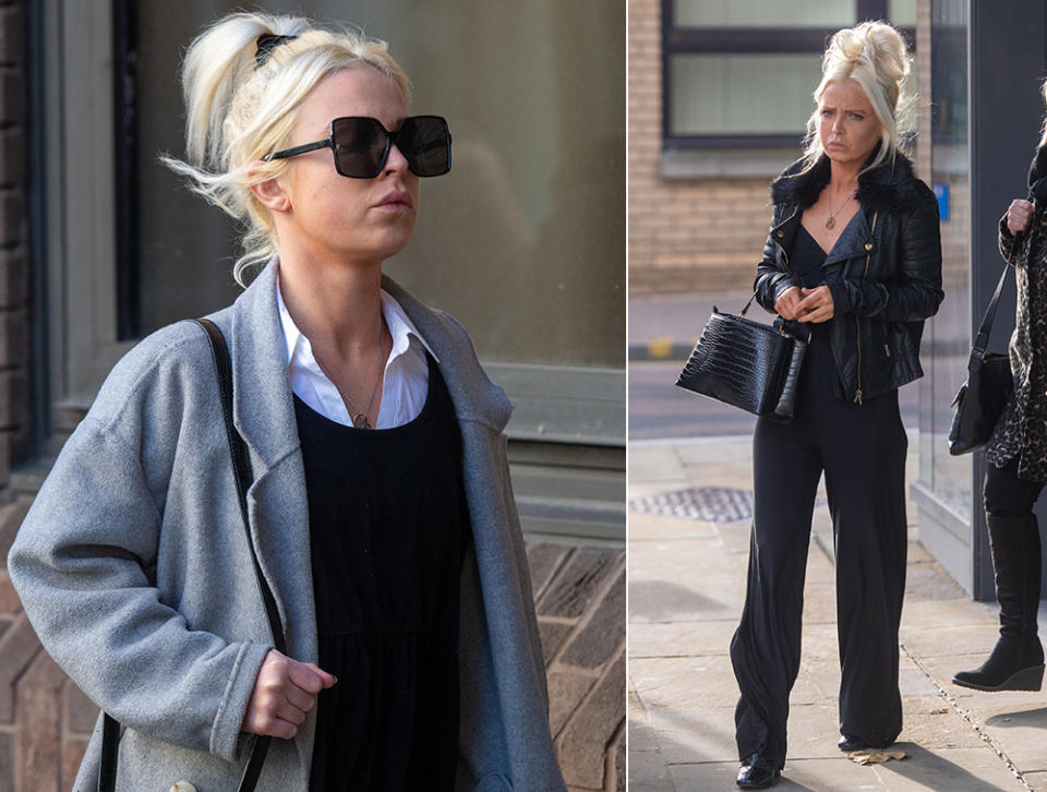 Chloe Haines, pictured left on Wednesday outside court, and right, in November. (PA Images)