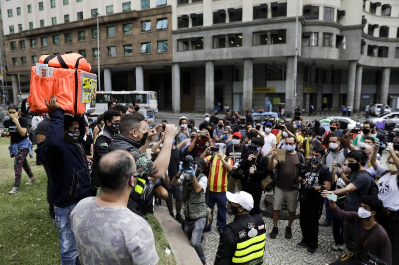 Delivery apps workers participate in a strike demanding better working and paying conditions