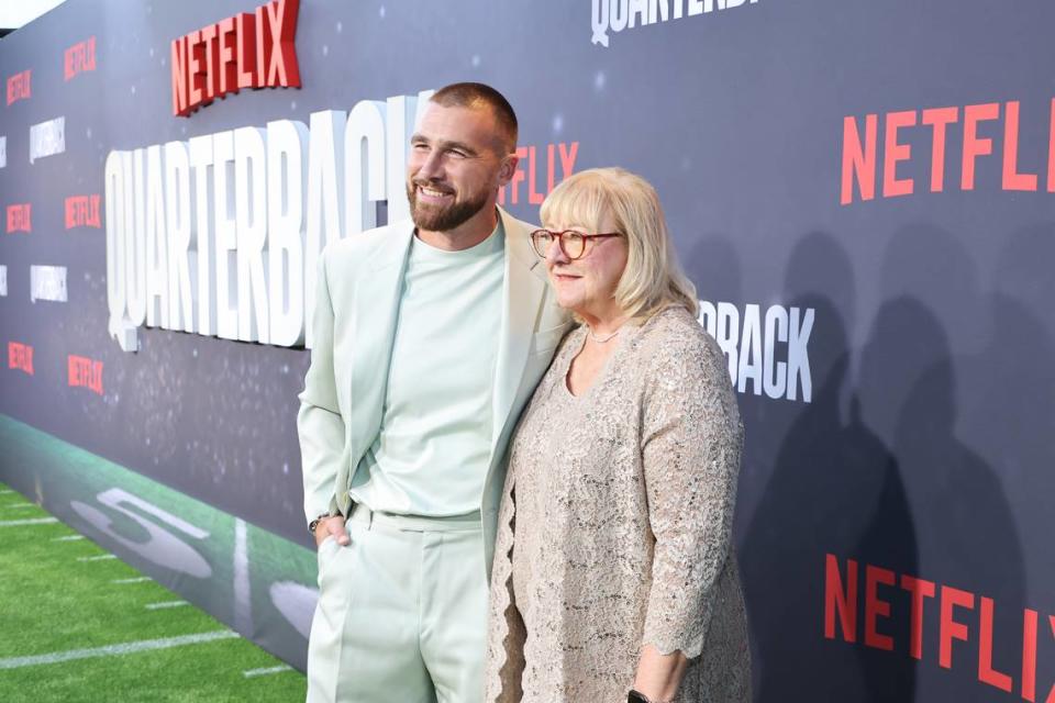 Travis Kelce and his mother, Donna Kelce, at the premiere of Netflix’s “Quarterback.”