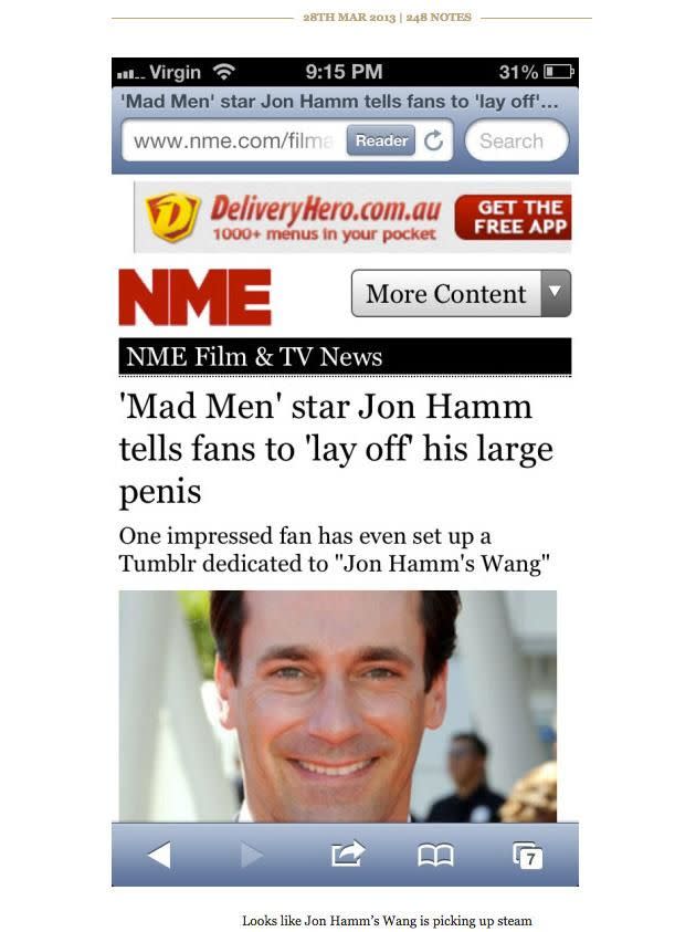 Photo: NME posts Hamm's reaction to the blog.