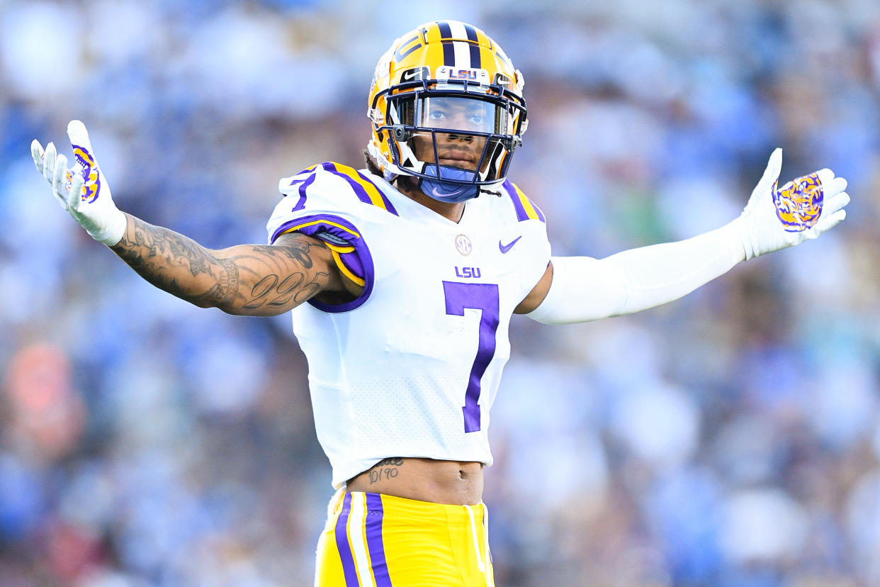 The Jets could use a cornerback, so why not LSU CB Derek Stingley Jr.? (Photo by Brian Rothmuller/Icon Sportswire via Getty Images)
