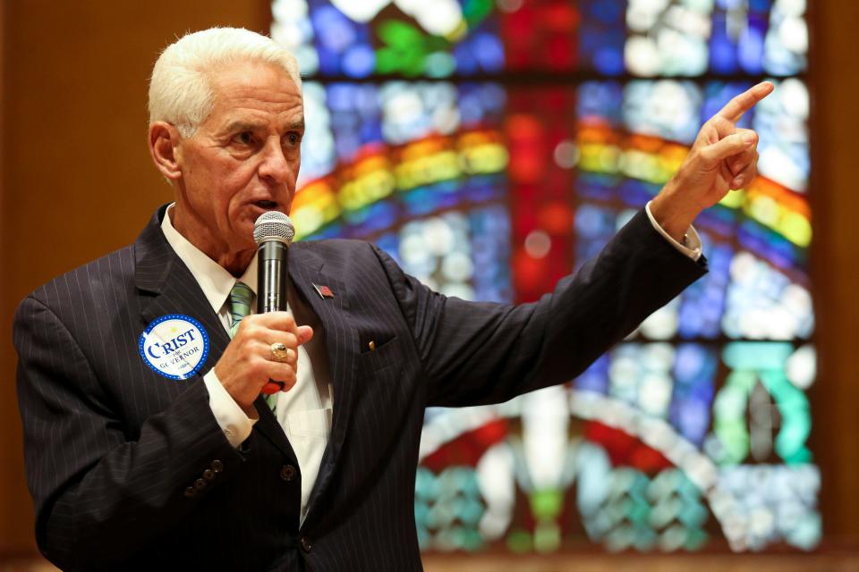 Gubernatorial Candidate Charlie Crist speaks to a crowd during an event at the Unitarian Universalist Fellowship Thursday, July 7, 2022, in Vero Beach. Crist, former Republican governor of Florida, is running again this year as a Democrat. "That's why I'm running for governor," Crist said. "To help teachers and schools, to improve our environment and really do what we are supposed to do to be good stewards of the land and water. To make sure women have the right to choose and to actually believe in freedom."