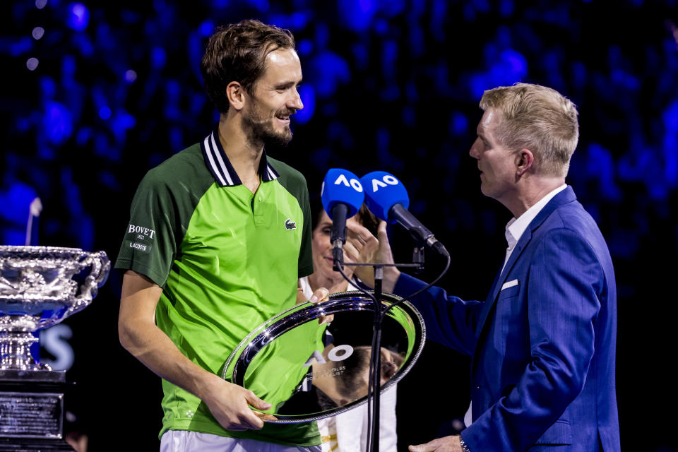 Daniil Medvedev speaks to Jim Courier.