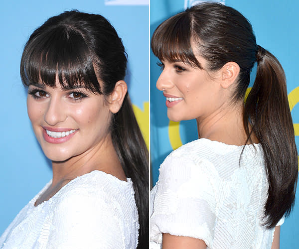 Lea Michele’s Blunt Bangs & Polished Ponytail — Get Her Look