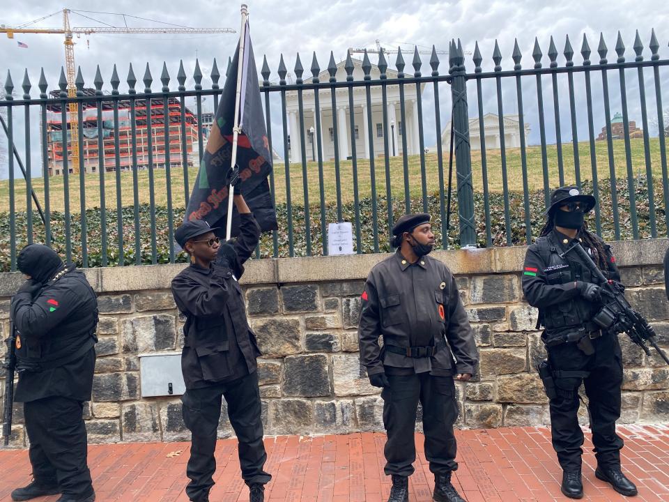 Members of BLM 757 stand outside the capitol building in Richmond, VirginiaRichard Hall / The Independent