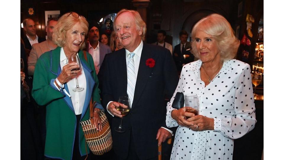 Annabel Elliot standing with Andrew Parker Bowles and Queen Camilla