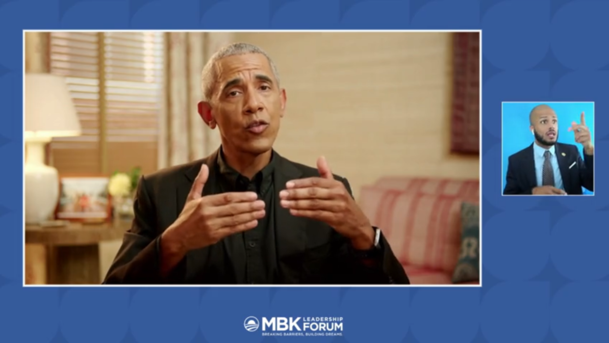 <p>Barack Obama speaking during a virtual session at the My Brother’s Keeper (MBK) Leadership Forum    </p> (Screengrab/MBK Leadership Forum)
