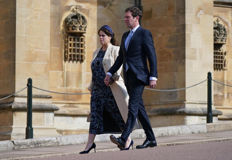 Princess Eugenie and her husband Jack Brooksbank walked hand in hand for church service on April 9.