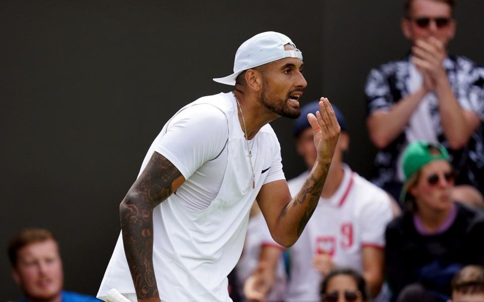 Nick Kyrgios during his match against Paul Jubb on day two of the 2022 Wimbledon Championships at the All England Lawn Tennis and Croquet Club, Wimbledon. - PA