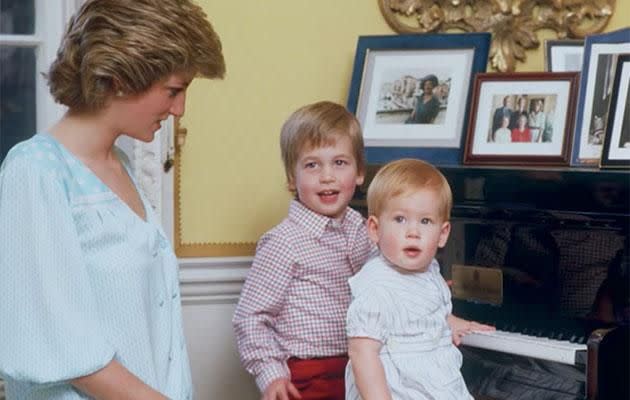 Wills (with his mum and brother in a photo featured in the doco) calls Diana 