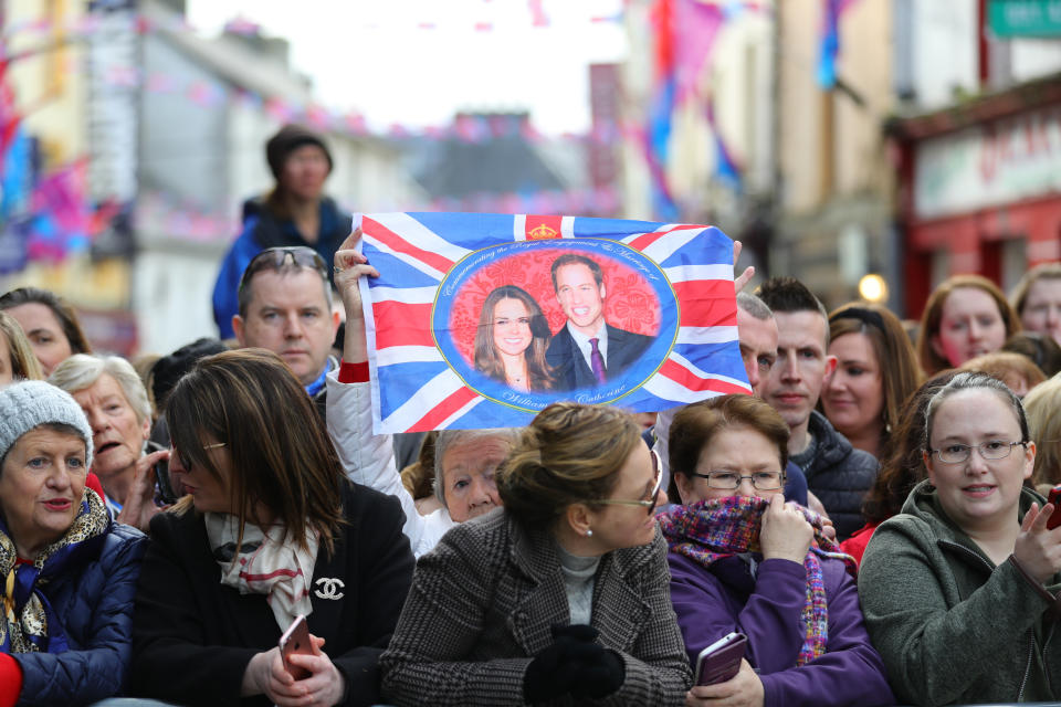 Local Galwegians await the arrival of the Duke and Duchess of Cambridge for a visit to a traditional Irish pub in Galway city centre during the third day of their visit to the Republic of Ireland.