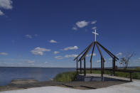 The Lac Ste. Anne pilgrimage site in Alberta on Wednesday, July 20, 2022. Pope Francis is scheduled to make a pilgrimage to the water during his visit to the Canadian province. (AP Photo/Jessie Wardarski)