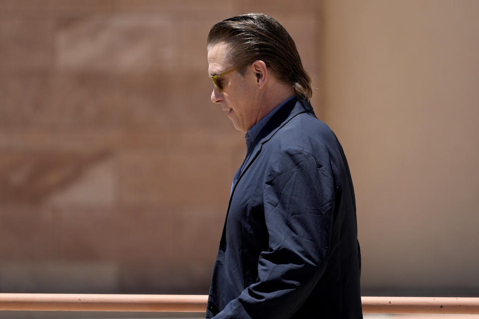 Actor Stephen Baldwin, brother of actor Alec Baldwin, exits the courthouse, Tuesday, July 9, 2024, in Santa Fe, N.M. Baldwin was at the court for the jury selection of Alec Baldwin's involuntary manslaughter trial. (AP Photo/Ross D. Franklin)
