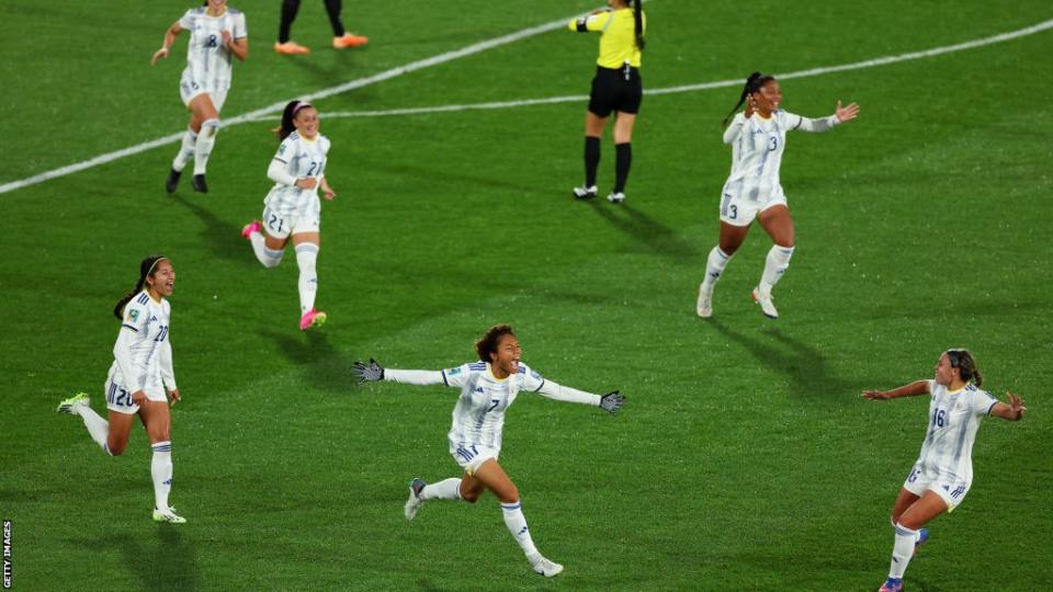 Sarina Bolden celebrates scoring for Philippines against New Zealand