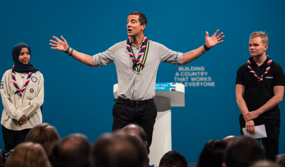 <em>The TV adventurer wore his Scout uniform to encourage the Government to invest £50m in scouting (Rex)</em>