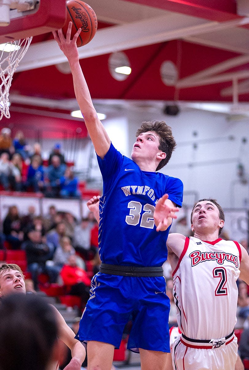 Wynford's Sam McMillan lays it in for two points.