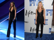 <p>Jennifer Aniston recycelte ihre Garderobe 2011, als sie diesen Westen-Anzug zu den People's Choice Awards und zu einer hochkarätigen Premiere trug. [Bild: Getty] </p>