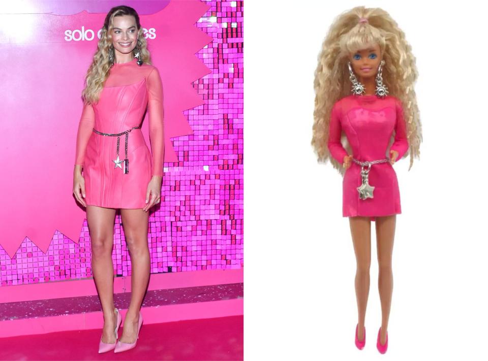 Margot Robbie dressed as Barbie Premieres