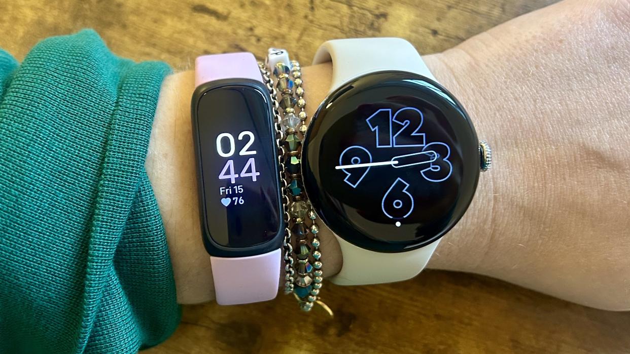  A photo of the Fitbit Inspire 3 and Google Pixel Watch 2. 