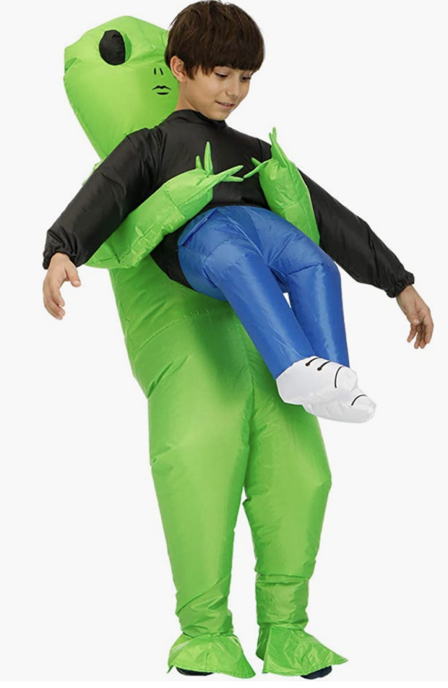 boy wearing green Inflatable Alien Rider Costume (Photo via Amazon)