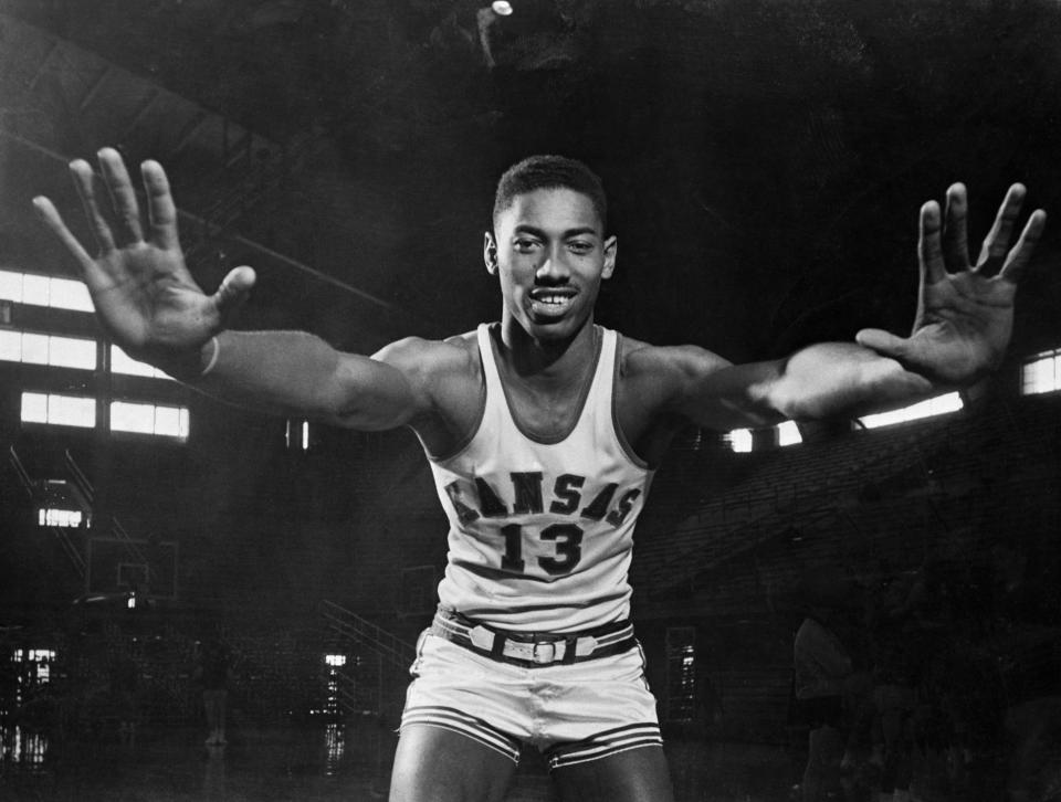 Chamberlain poses for a photo shoot during his time at Kansas. (Bettman Archives/Getty Images)