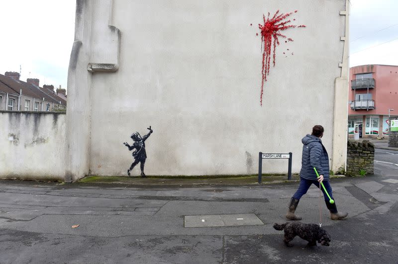 A suspected new mural by artist Banksy is pictured in Marsh Lane in Bristol