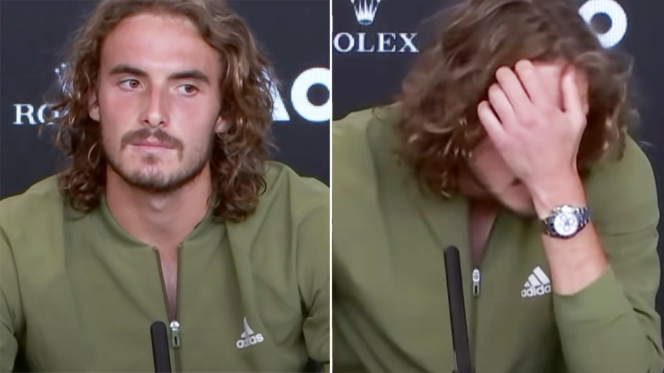 Stefanos Tsitsipas, pictured here in his post-match press conference at the Australian Open.