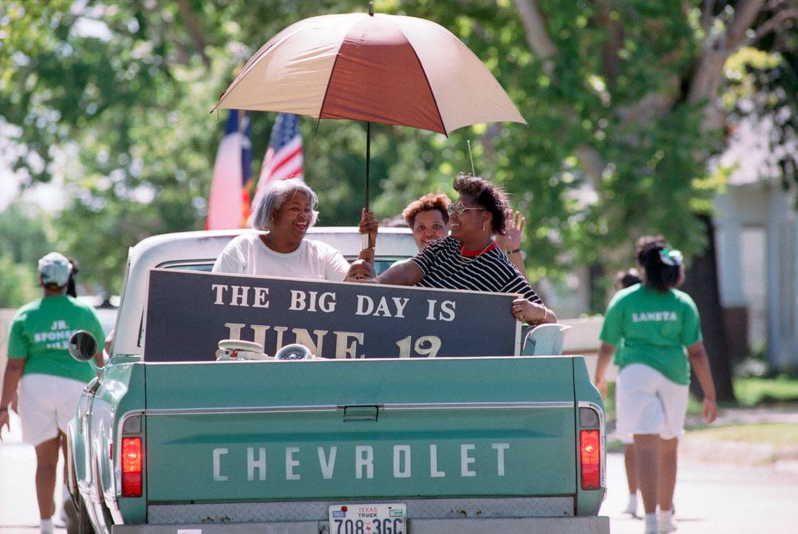 A pickup in a 1990 celebration of Juneteenth in Fort Worth.