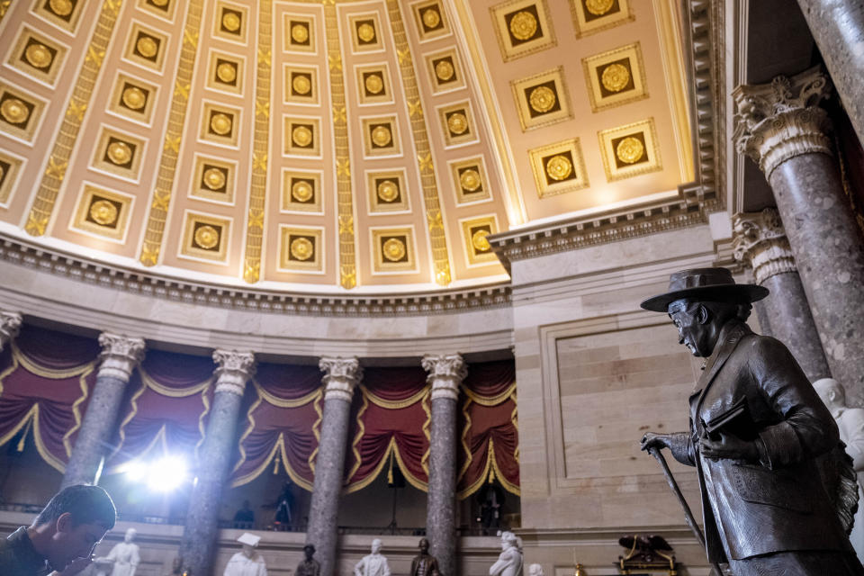 The Congressional statue of Willa Cather is unveiled in Statuary Hall on Capitol Hill in Washington, Wednesday, June 7, 2023. Willa Cather was one of the country's most beloved authors, writing about the Great Plains and the spirit of America. (AP Photo/Andrew Harnik)