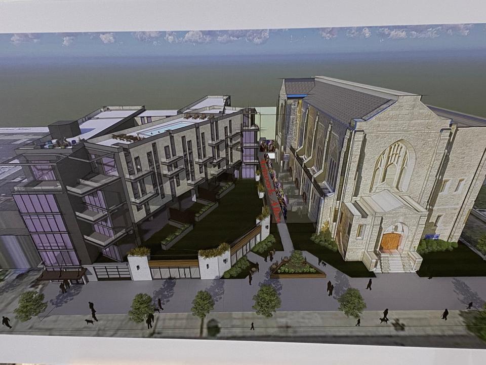 The original concept for the Crossing At Asbury Park development that was on display at the open house at Holy Spirit Church in Asbury Park on Feb. 19, 2023.