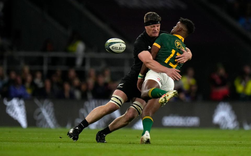 Scott Barrett tackles South Africa's Canan Moodie at Twickenham - Why Scott Barrett escaped Rugby World Cup ban in huge boost to All Blacks