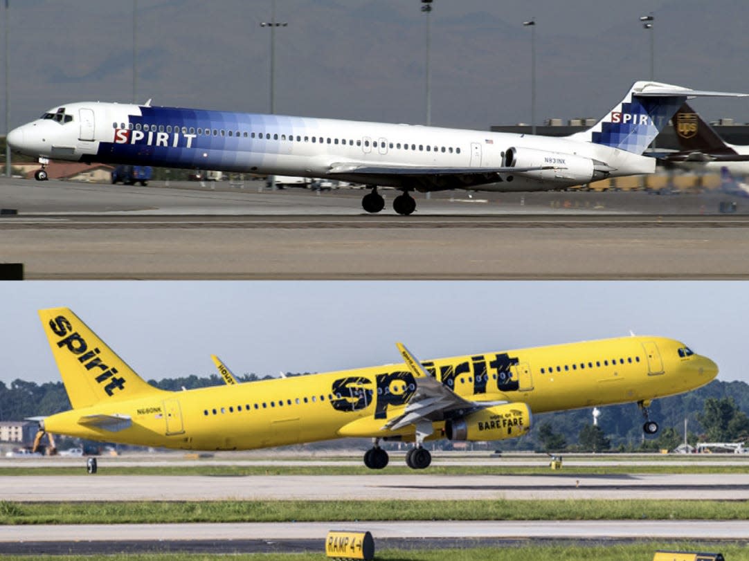 Spirit Airlines old and new aircraft