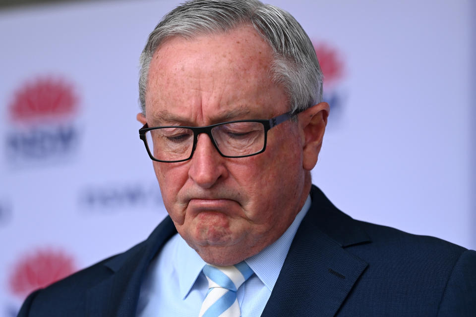 NSW Health Minister Brad Hazzard speaks to the media during a COVID-19 press conference in Sydney, Saturday. Source: AAP