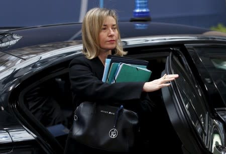 European Union foreign policy chief Federica Mogherini arrives at a European Union leaders summit on migration in Brussels, Belgium, March 18, 2016. REUTERS/Francois Lenoir