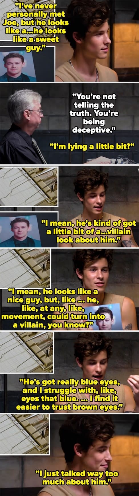 Shawn Mendes taking a lie detector test and talking about Joe Alwyn