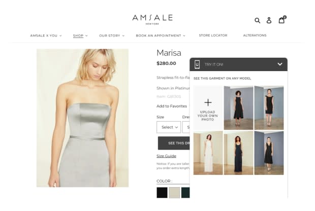 The Amsale virtual try-on interface.