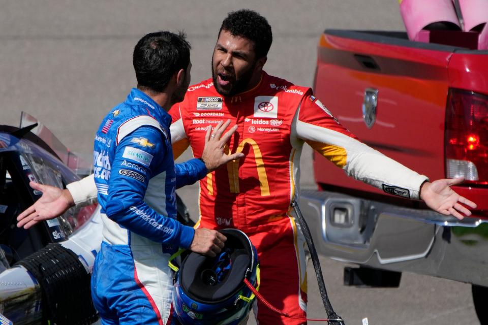 Bubba Wallace didn't hide his frustration with Kyle Larson after the two tangled in Turn 4 Sunday at Las Vegas Motor Speedway.