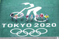 <p>TOKYO, JAPAN - JULY 30: (BILD ZEITUNG OUT) Rebecca Petch of New Zealand, Merel Smulders of Netherlands, Drew Mechielsen of Canada, Felicia Stancil of USA, Mariana Pajon of Columbia, Alise Willoughby of USA, Zoe Claessens of Switzerland and Saya Sakakibara of Australia compete during the Women's BMX Racing Run on day seven of the Tokyo 2020 Olympic Games at Ariake Urban Sports Park on July 30, 2021 in Tokyo, Japan. (Photo by Tom Weller/DeFodi Images via Getty Images)</p> 