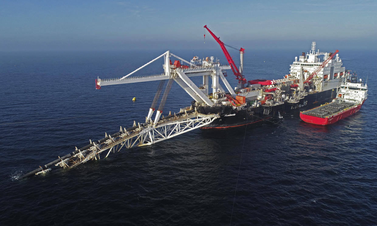 A ship laying the Nord Stream 2 pipeline offshore in the Baltic Sea to bring natural gas from Russia to Germany. Photo: Bernd Wuestneck/DPA via AP