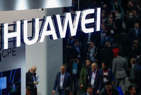 A logo of Huawei is seen during the Mobile World Congress in Barcelona, Spain, February 27, 2018. REUTERS/Yves Herman/Files